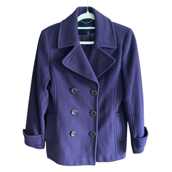 LANDS END Purple Plum Wool Cashmere Blend Pea Coat 6 - Picture 2 of 9